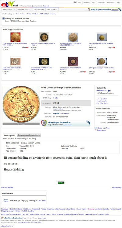 metroid-3 1895 Victoria Old Head Uncirculated Sovereign eBay Auction Listing
